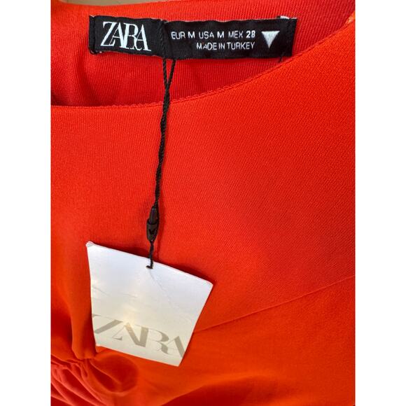 Zara NWT Ruched Seam Dress Red Orange Size Medium Blogger Favorite 4661 321 632 - Picture 3 of 8